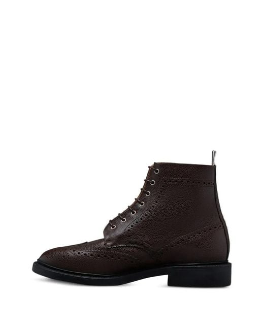 Thom Browne Black Leather Wingtip Boots for men