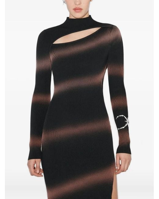 M I S B H V Black Striped Cut-Out Knitted Dress