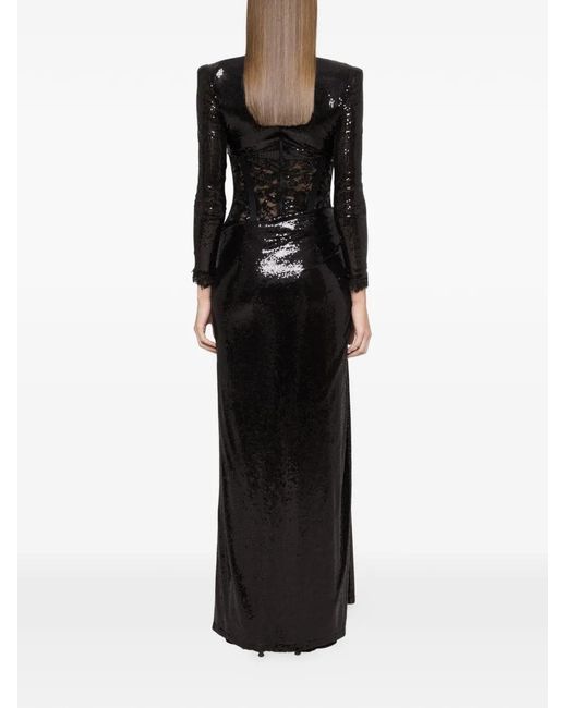 Nissa Black Robe Longue En Dentelle À Sequins