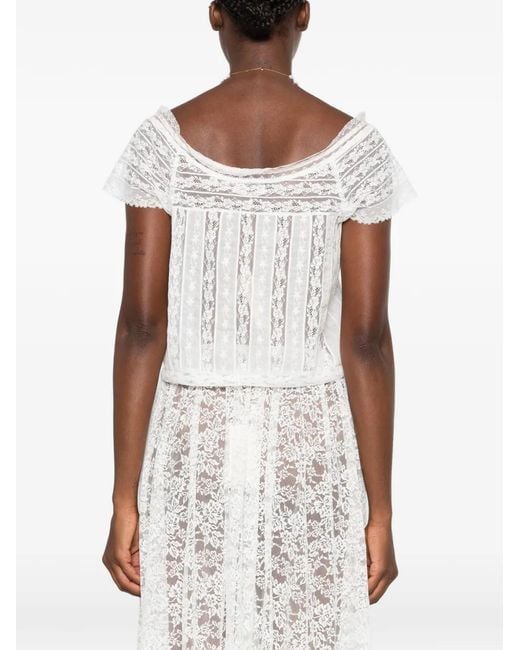 Doen White Greta Lace-Trim Top