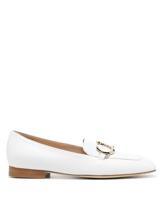 Casadei White Logo Plaque Leather Loafers