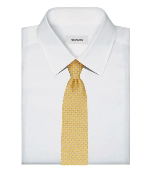 Ferragamo Yellow Elephant Print Silk Tie for men