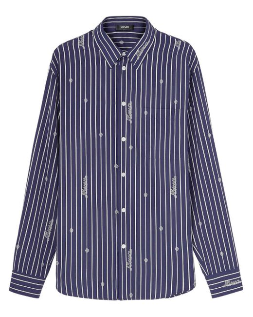 Chemise rayée à logo brodé Versace pour homme en coloris Blue