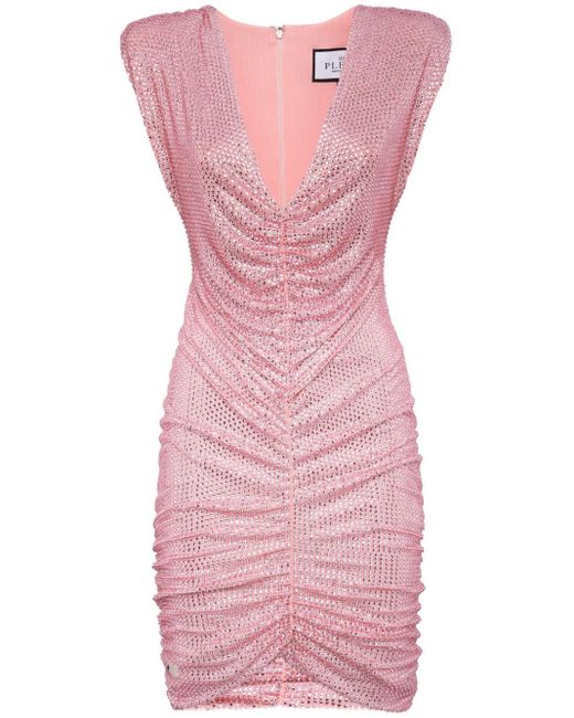 Philipp Plein Pink Crystal-embellished Ruched Minidress