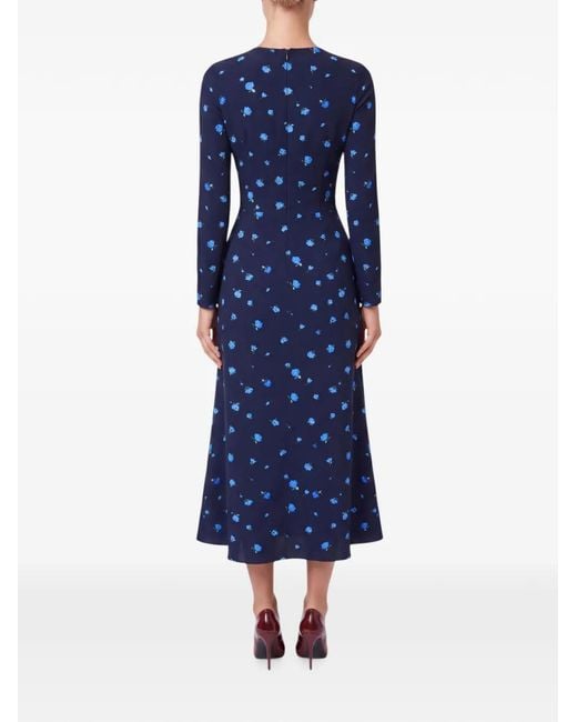 POST MERIDIEM Blue Floral-Print Long-Sleeve Midi Dress