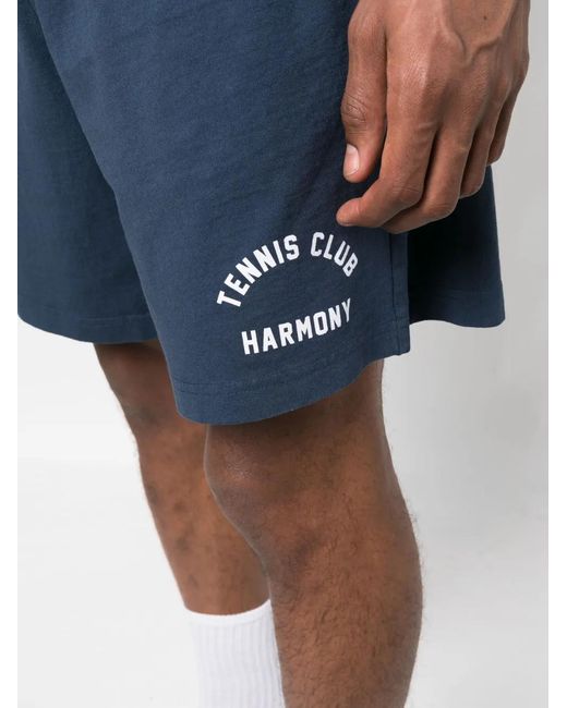 Harmony Blue Logo-Print Cotton Track Shorts for men