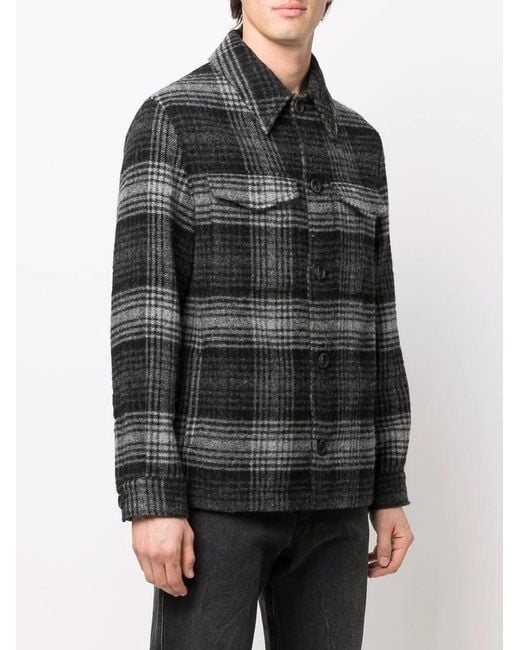 AMI Black Checked Button-Up Shirt Jacket for men