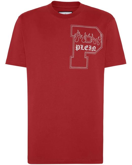 Philipp Plein Red Ss Tattoo Logo Print T-Shirt for men