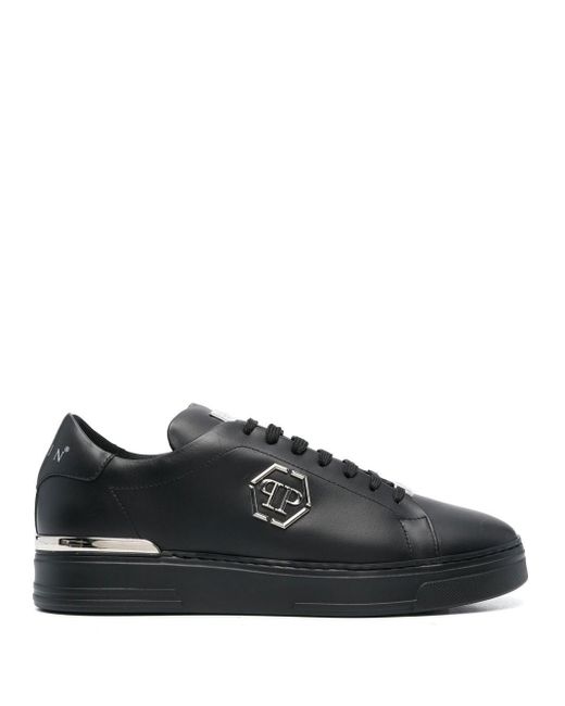 Philipp Plein Hexagon Low-top Leather Sneakers in Black | Lyst UK