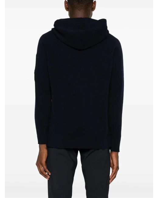 C P Company Blue Wool-Blend Lens-Detail Hoodie for men