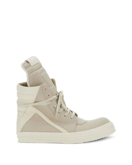 Rick Owens Natural 'Geobasket' Sneakers With Zip And Lace-Up Closure for men