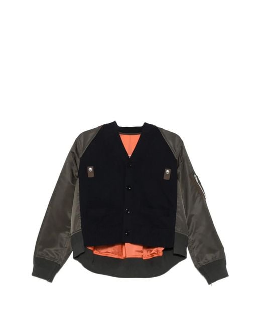 Sacai Black Ribbed-Knit Bomber Jacket