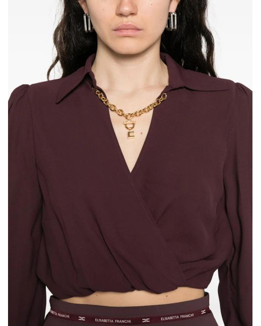 Elisabetta Franchi Purple Wrap-Effect Long-Sleeve Top