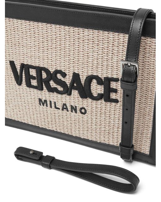 Versace Raffia Clutch Met Geborduurd Logo in het Black voor heren