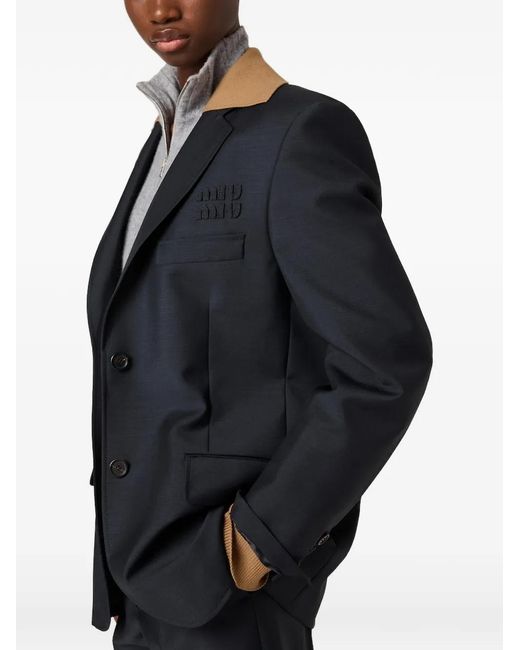 Miu Miu Black Contrast-Collar Single-Breasted Blazer