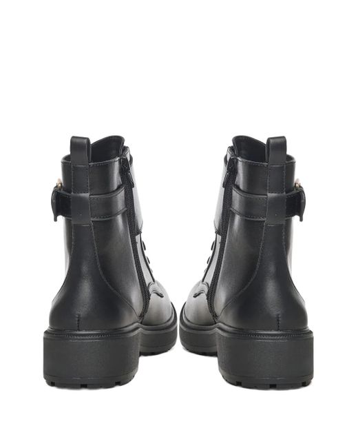 Liu Jo Black Buckle Logo Plaque Boots
