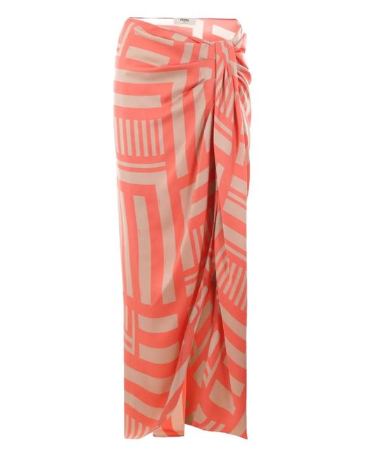 Fendi Red Labyrinth Knotted Full Silk Skirt