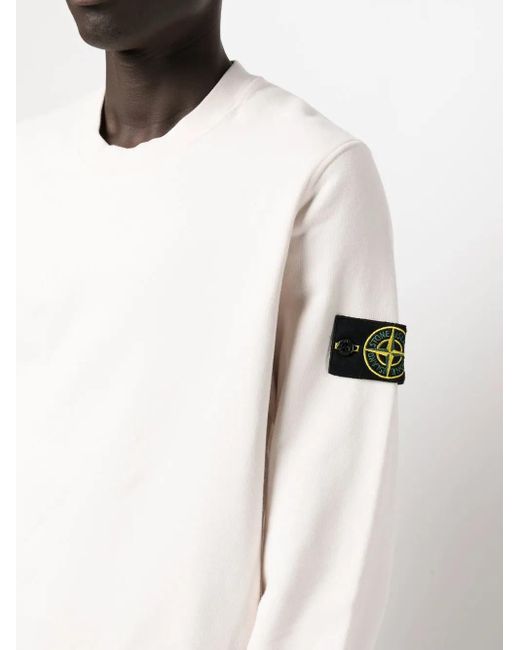 Stone Island White Compass-Patch Crew-Neck Sweatshirt for men