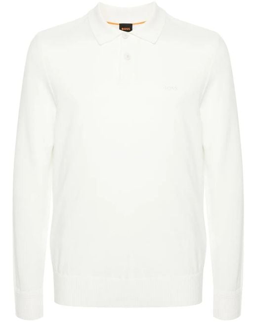 Boss White Logo-Embroidered Virgin Wool Blend Jumper for men
