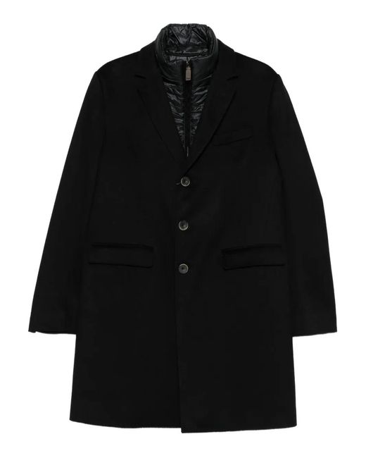 Herno Black Detachable-Liner Button Coat for men