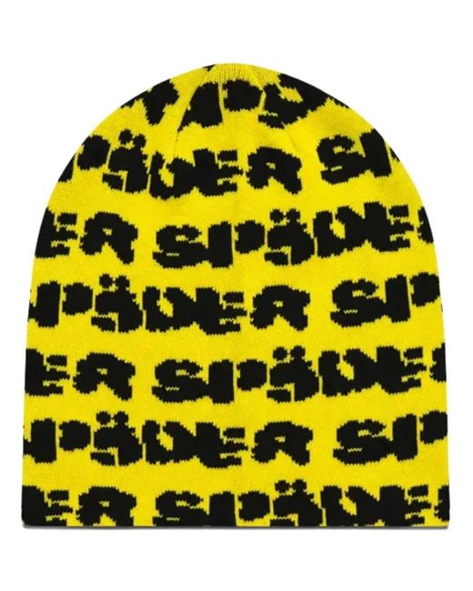 Sp5der Yellow Skully Beanie for men