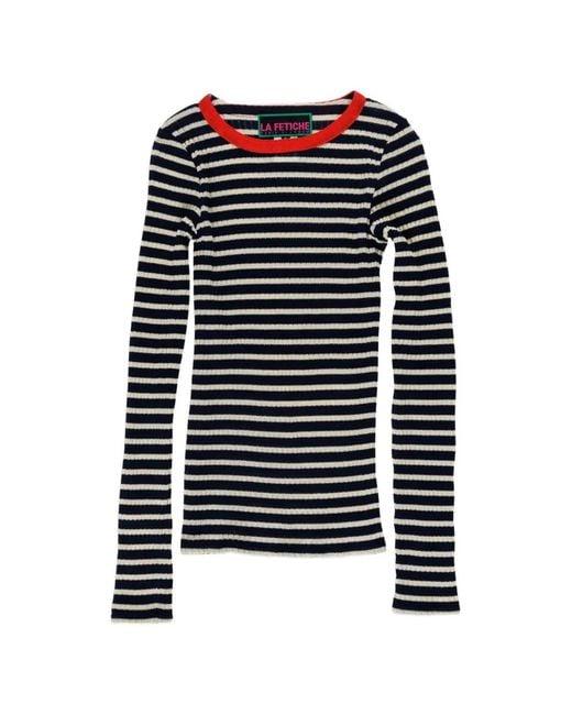 La Fetiche Black Jackie Striped Ribbed-Knit T-Shirt