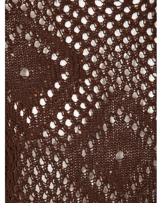 Twinset Brown Open-Knit Short-Sleeve Top