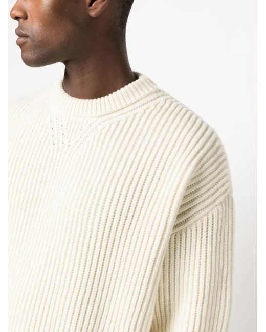Jil Sander White Crew-Neck Ribbed-Knit Wool Jumper for men