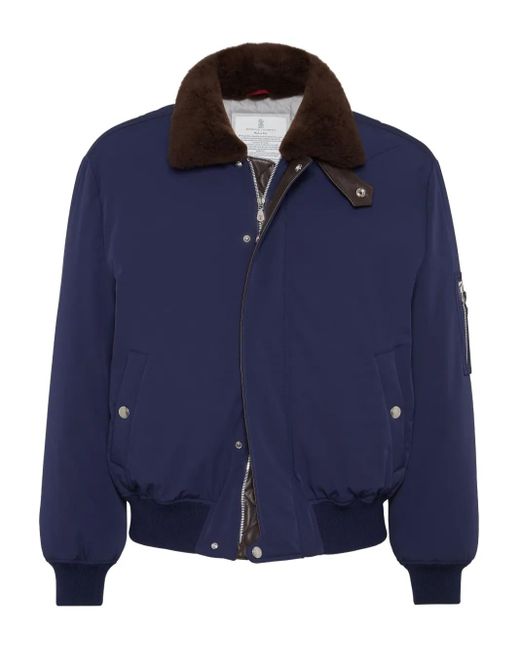 Brunello Cucinelli Blue Down Bomber Jacket for men