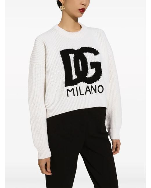 Dolce & Gabbana White Large Logo Chunky Knit