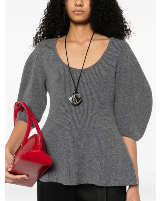 Rohe Gray Puffed-Sleeve Knitted Top