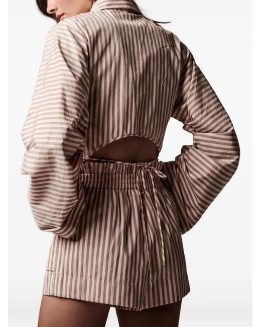 Hevron Brown Striped Patch-Pocket Shorts