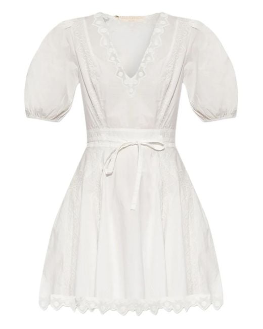 Ulla Johnson Jurk Met Pofmouwen En Borduurwerk in het White