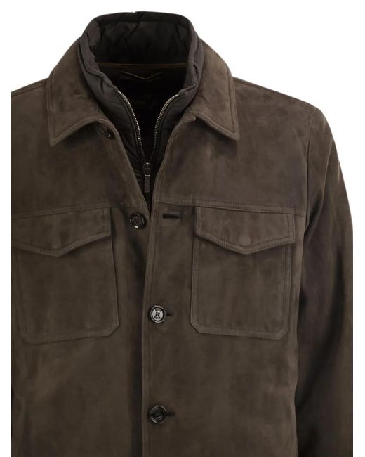 Moorer Brown Torquato-Tz Suede Layered-Detail Jacket for men