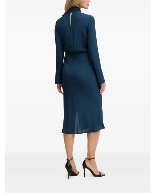 Patrizia Pepe Blue High-Neck Slit Midi Dress