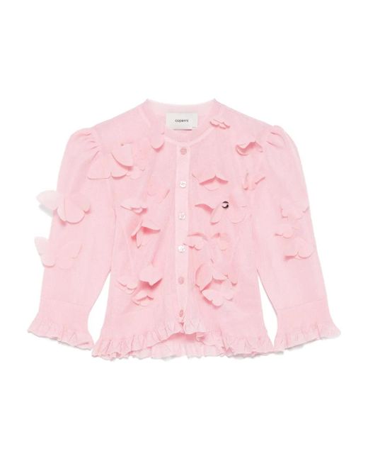 Coperni Pink Butterfly-Appliqué Fine-Knit Cardigan