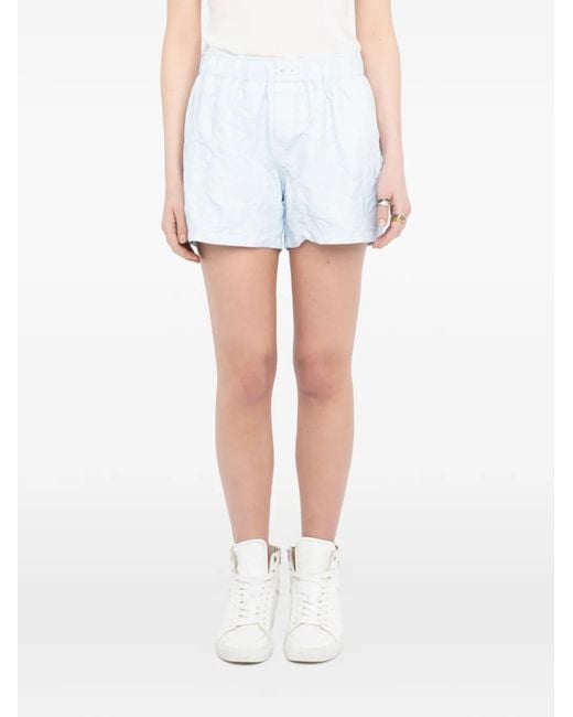 Zadig & Voltaire Blue Pax Crinkled Leather Shorts