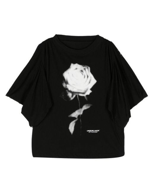 Rose-print cotton T-shirt di Undercover in Black
