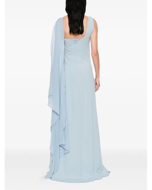 DE SANTIS Blue Gathered One-Shoulder Dress