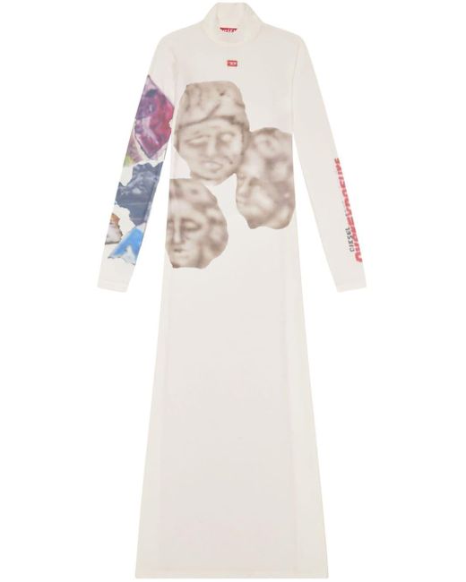 DIESEL White D-eleo Graphic-print Maxi Dress