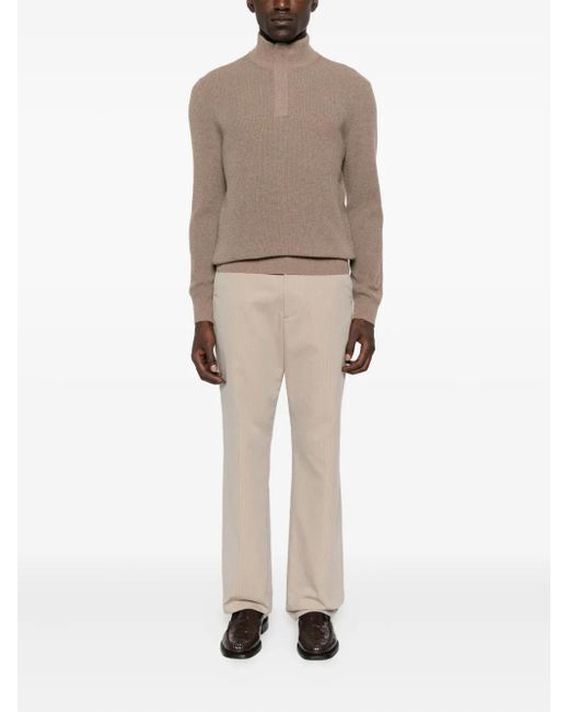 Canali Brown High-Neck Half-Zip Sweater for men