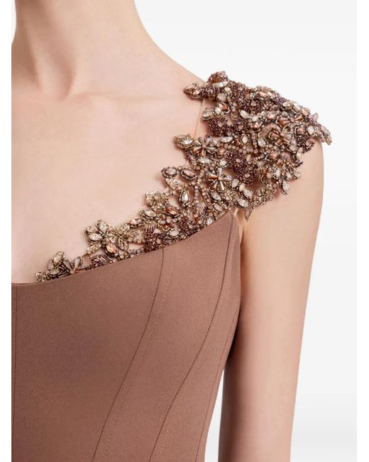 Gemy Maalouf Brown Beaded-Neckline Dress