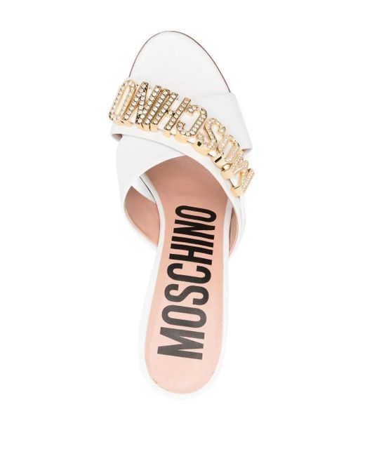 Moschino White 110Mm Logo-Plaque Sandals