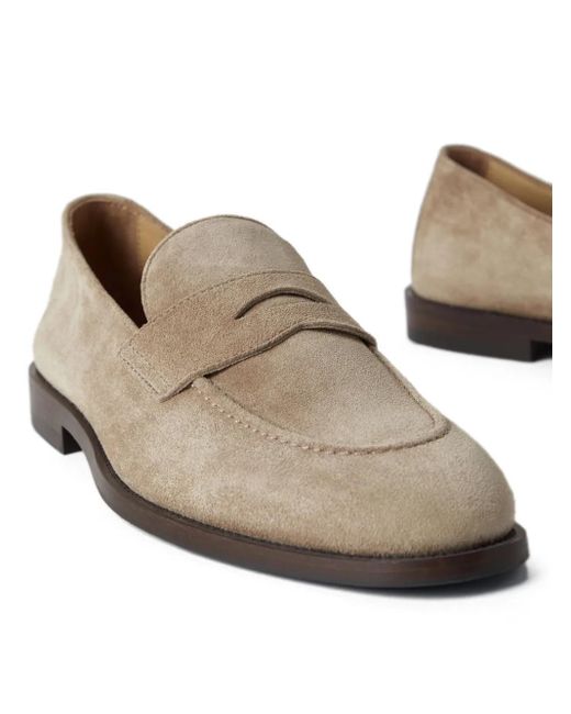 Brunello Cucinelli Brown Suede Penny Loafers for men