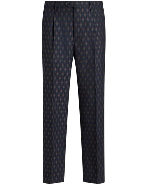 Etro Blue Mid-rise Jacquard Tailored Trousers for men