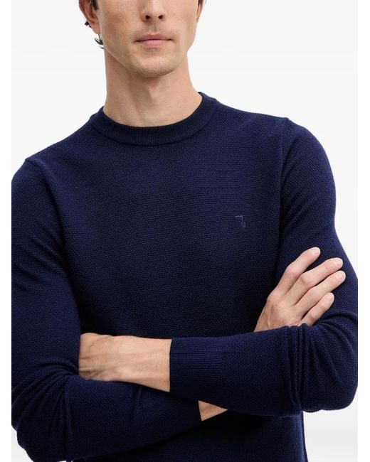 Trussardi Blue Textured Logo Sweater for men
