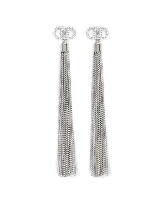 Liu Jo White Crystal-Embellished Chain-Fringe Earrings