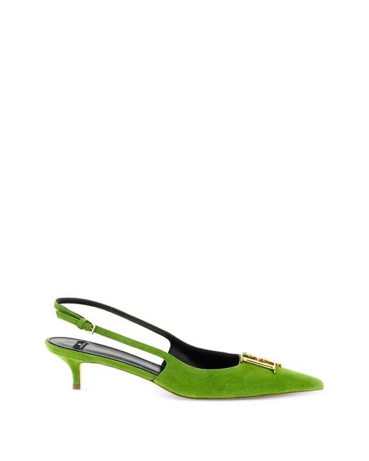 Elisabetta Franchi Green Logo-Detail Slingback Pumps