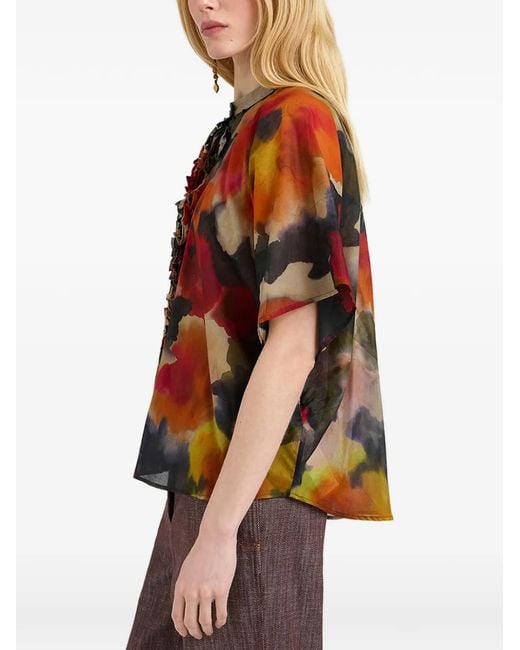 Momoní Red Chemise Volantée À Manches Kimono