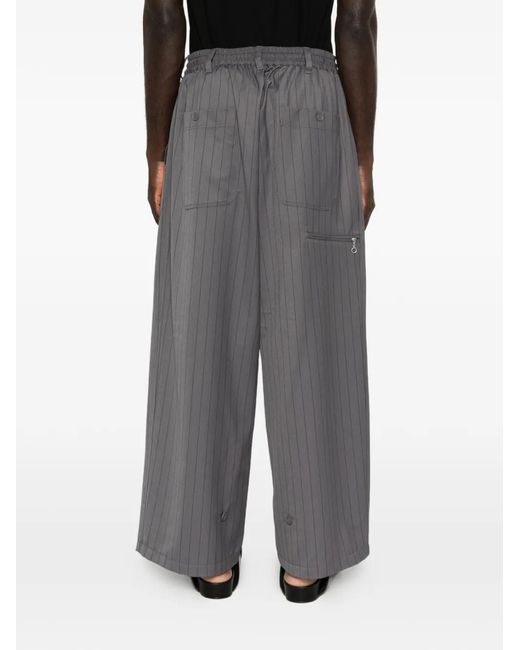 Y-3 Gray Pinstripe-Pattern Trousers for men